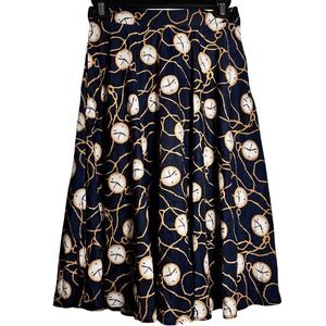 ModCloth Just this Sway A Line‎ Navy Pocket Watch Midi Skirt Sz Small Retro Chic